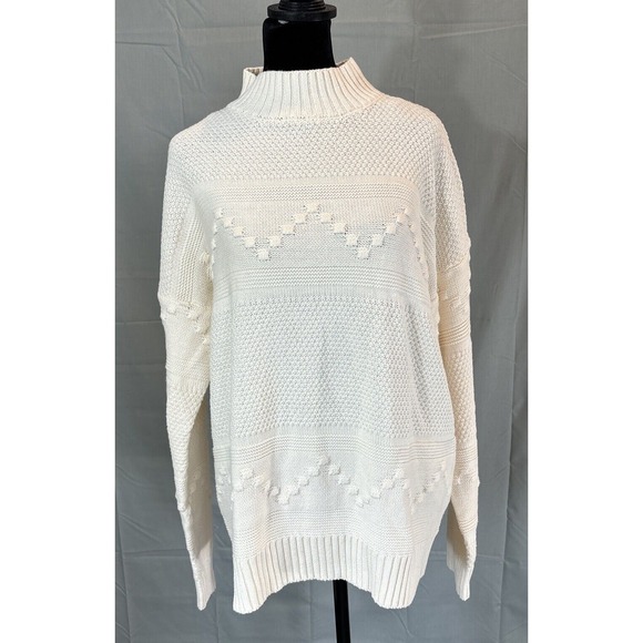 Pink Clover Sweaters - Pink Clover Women's L Ivory Knit Sweater NWT‎ Mock Neck Pullover Cottagecore